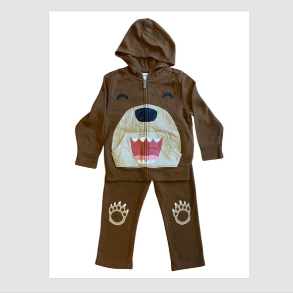 4t size Old Navy Brown Bear printed hooded sweatshirt and pants set comfy winter - Picture 1 of 8